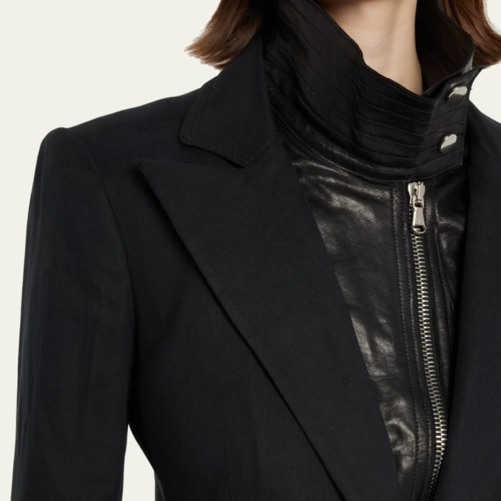 Veronica Beard Leather Moto Dickey in Black